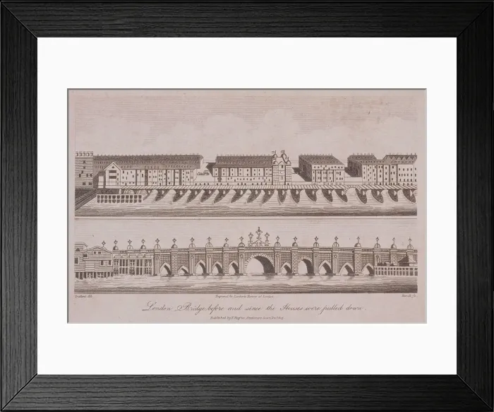 Framed Print : Two Views of London Bridge (old), London, 1805. Artist: A Birrell Framed Print : Two Views of London Bridge (old), London, 1805. Artist: A Birrell