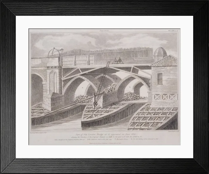 Framed Print : London Bridge (old), London, 1830. Artist: James Basire I Framed Print : London Bridge (old), London, 1830. Artist: James Basire I