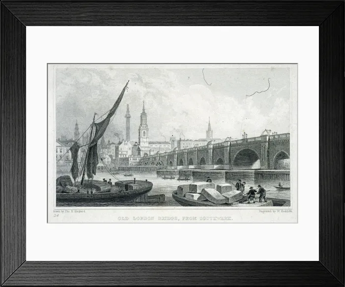 Framed Print : London Bridge (old), London, c1750 Framed Print : London Bridge (old), London, c1750