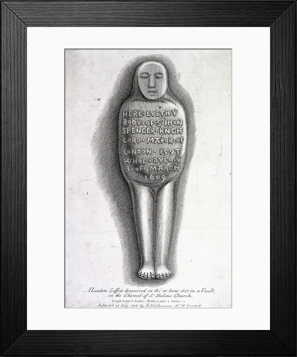 Framed Print : Leaden coffin of Sir John Spencer, St Helen, Bishopsgate, London, 1808
