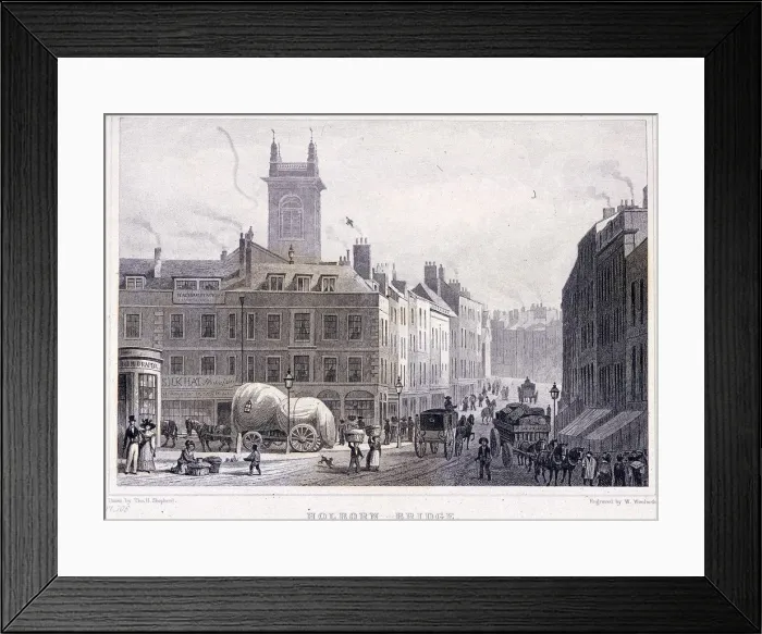 Framed Print : Holborn Bridge, London, c1830. Artist: William Woolnoth Framed Print : Holborn Bridge, London, c1830. Artist: William Woolnoth