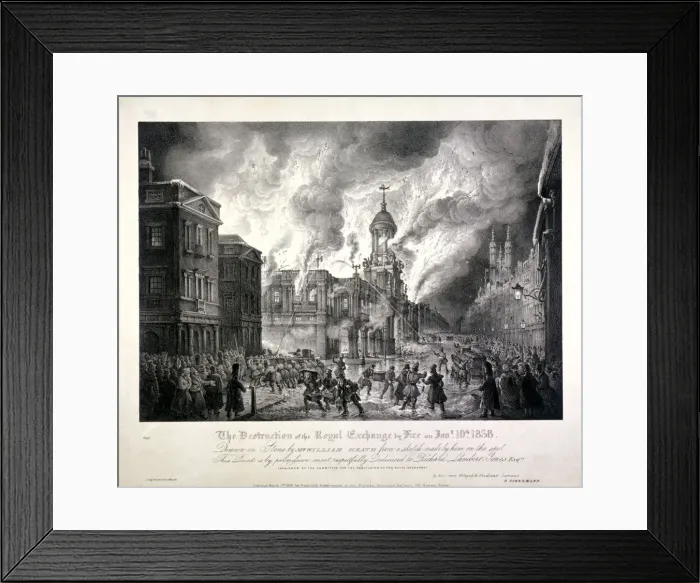 Framed Print : Royal Exchange (2nd) fire, 1838. Artist: J Graf Framed Print : Royal Exchange (2nd) fire, 1838. Artist: J Graf