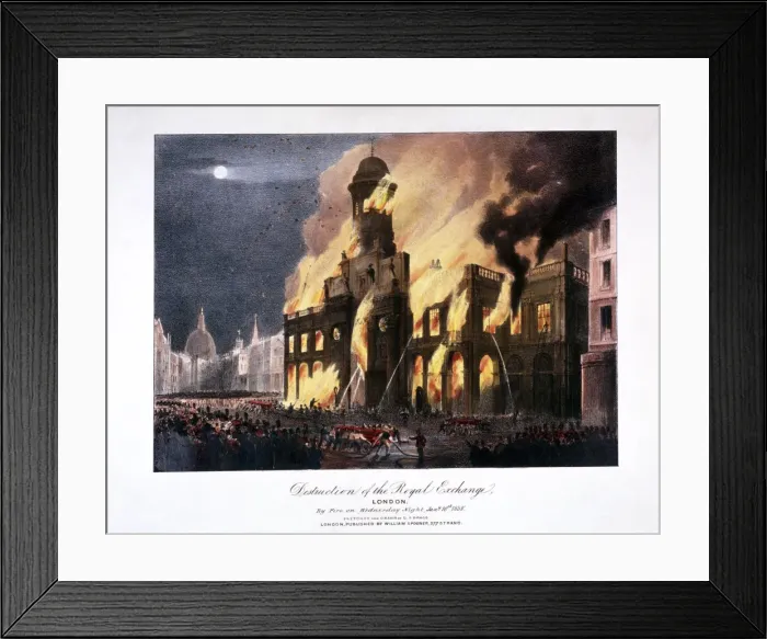 Framed Print : Destruction of the Royal Exchange (2nd) fire, London, 1838 Framed Print : Destruction of the Royal Exchange (2nd) fire, London, 1838