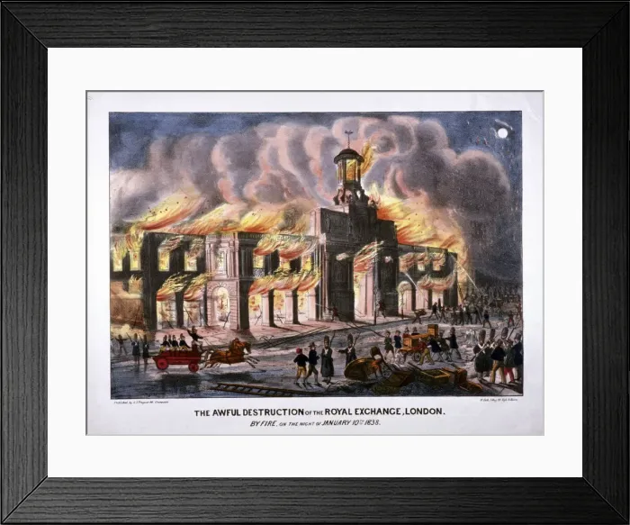 Framed Print : Royal Exchange (2nd) fire, London, 1838. Artist: W Clerk Framed Print : Royal Exchange (2nd) fire, London, 1838. Artist: W Clerk