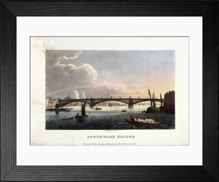 Framed Print : Southwark Bridge, London, 1819. Artist: J Shury Framed Print : Southwark Bridge, London, 1819. Artist: J Shury