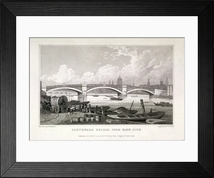 Framed Print : Southwark Bridge, London, 1827. Artist: W Wallis Framed Print : Southwark Bridge, London, 1827. Artist: W Wallis