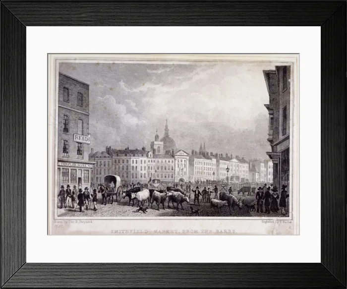 Framed Print : View of Smithfield Market from the Barrs, London, 1830. Artist: Thomas Barber Framed Print : View of Smithfield Market from the Barrs, London, 1830. Artist: Thomas Barber