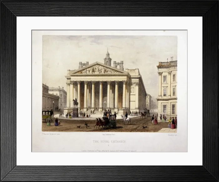 Framed Print : View of the Royal Exchanges west front, London, 1854. Artist: Charles Claude Bachelier Framed Print : View of the Royal Exchanges west front, London, 1854. Artist: Charles Claude Bachelier