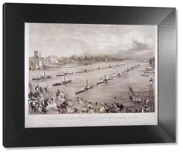The fleet of the City steamboats passing in review order off Chelsea, London, c1860