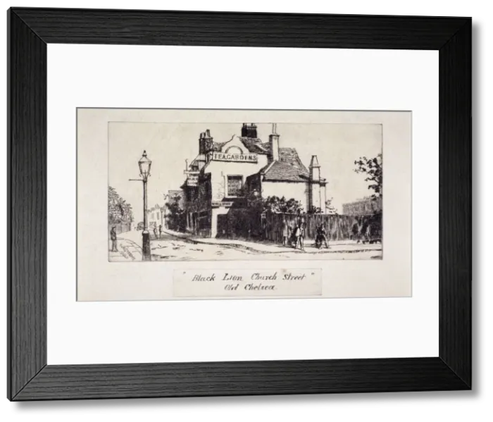 Framed Print : View of the Black Lion Inn, London, 1860. Artist: Walter Greaves Framed Print : View of the Black Lion Inn, London, 1860. Artist: Walter Greaves