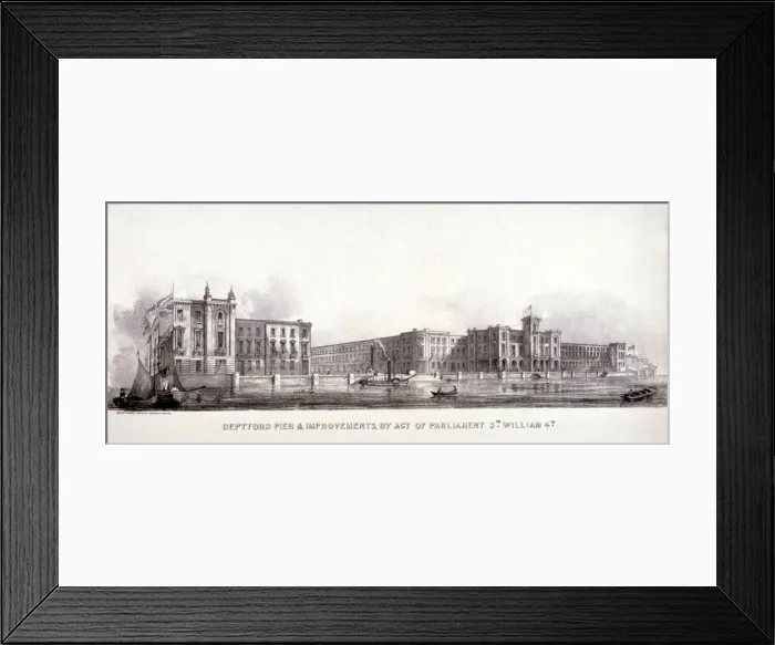 Framed Print : Deptford Pier and the River Thames, Greenwich, London, c1835 Framed Print : Deptford Pier and the River Thames, Greenwich, London, c1835