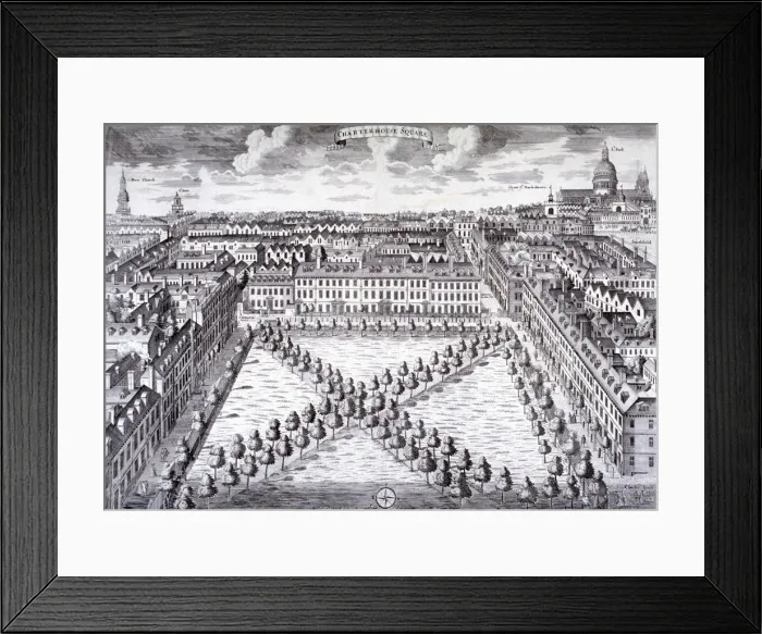 Framed Print : Bird s-eye view of Charterhouse Square, Finsbury, London, c1750. Artist: Sutton Nicholls Framed Print : Bird s-eye view of Charterhouse Square, Finsbury, London, c1750. Artist: Sutton Nicholls