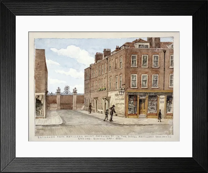 Framed Print : Chiswell Street with entrance to the Royal Artillery Companys ground, Finsbury, London, 1880 Framed Print : Chiswell Street with entrance to the Royal Artillery Companys ground, Finsbury, London, 1880