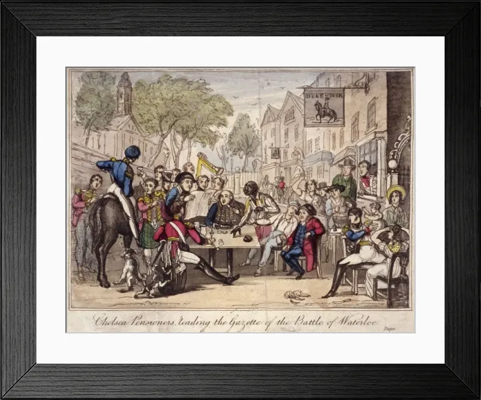 Framed Print : Chelsea Pensioners reading the gazette of the Battle of Waterloo, Chelsea, London Framed Print : Chelsea Pensioners reading the gazette of the Battle of Waterloo, Chelsea, London