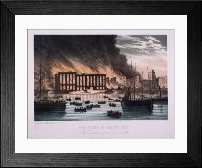 Framed Print : View of the Cottons Wharf Fire, Bermondsey, London, 1861 Framed Print : View of the Cottons Wharf Fire, Bermondsey, London, 1861