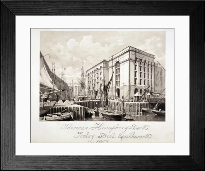 Framed Print : View of John Humphreys Dock and Hays Wharf, Tooley Street, Bermondsey, London, 1857 Framed Print : View of John Humphreys Dock and Hays Wharf, Tooley Street, Bermondsey, London, 1857