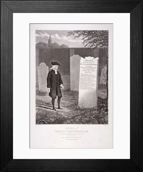 Framed Print : John Wesley visiting his mothers grave in 1779, Bunhill Fields, Finsbury, London, (c1850) Framed Print : John Wesley visiting his mothers grave in 1779, Bunhill Fields, Finsbury, London, (c1850)