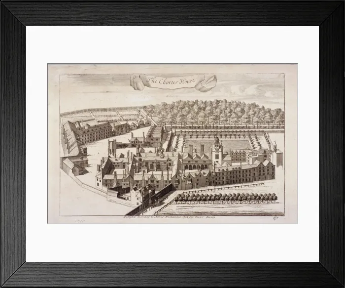Framed Print : Aerial view of Charterhouse, Finsbury, London, 1755 Framed Print : Aerial view of Charterhouse, Finsbury, London, 1755