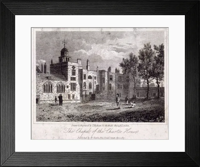 Framed Print : The chapel at Charterhouse with figures, Finsbury, London, 1817. Artist: Thomas Higham