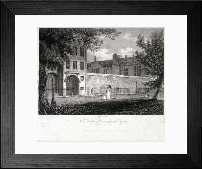 Framed Print : View of Charterhouse from the square with figures, Finsbury, London, 1804. Artist Framed Print : View of Charterhouse from the square with figures, Finsbury, London, 1804. Artist