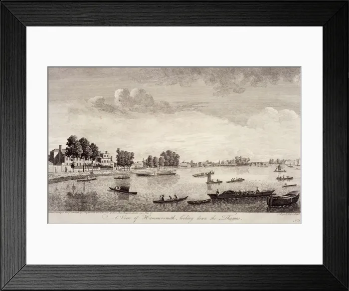 Framed Print : View of Hammersmith with water craft on the River Thames, Hammersmith, 1752. Artist Framed Print : View of Hammersmith with water craft on the River Thames, Hammersmith, 1752. Artist