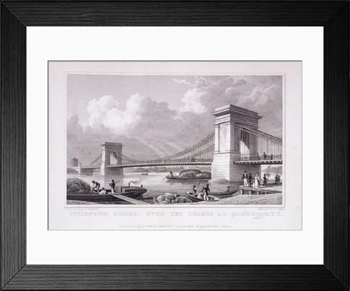 Framed Print : Hammersmith Bridge with water vessels on the River Thames, Hammersmith, London, 1828 Framed Print : Hammersmith Bridge with water vessels on the River Thames, Hammersmith, London, 1828