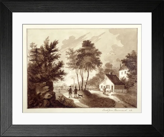 Framed Print : View of Brook Green, Hammersmith, London, c1820. Artist: EB Framed Print : View of Brook Green, Hammersmith, London, c1820. Artist: EB