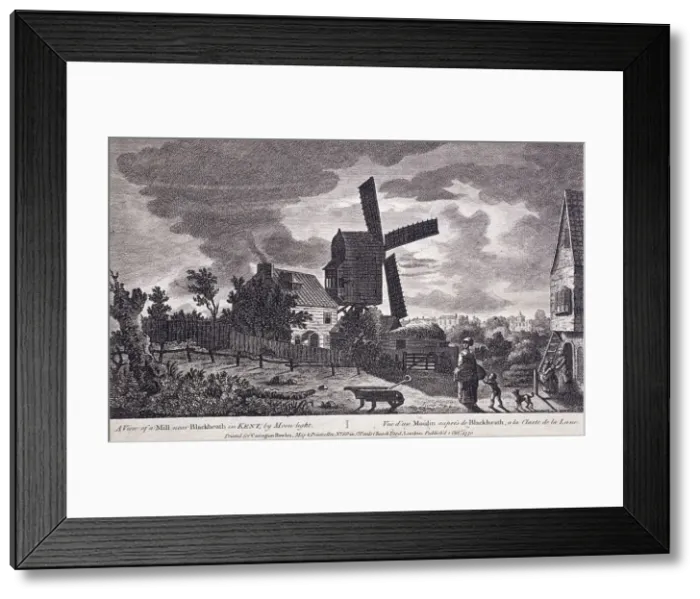 Framed Print : A mill on Blackheath by moonlight; including figures and a windmill, Greenwich, London, 1770 Framed Print : A mill on Blackheath by moonlight; including figures and a windmill, Greenwich, London, 1770
