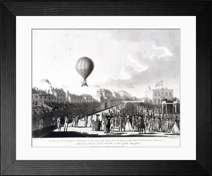 Framed Print : Vincenzo Lunardis balloon ascending from Artillery Ground, City Road, Finsbury, London, 1784 Framed Print : Vincenzo Lunardis balloon ascending from Artillery Ground, City Road, Finsbury, London, 1784