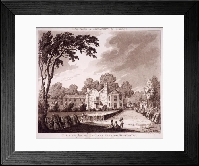 Framed Print : One tree field, Kensington, London, 1790. Artist: J Wells Framed Print : One tree field, Kensington, London, 1790. Artist: J Wells