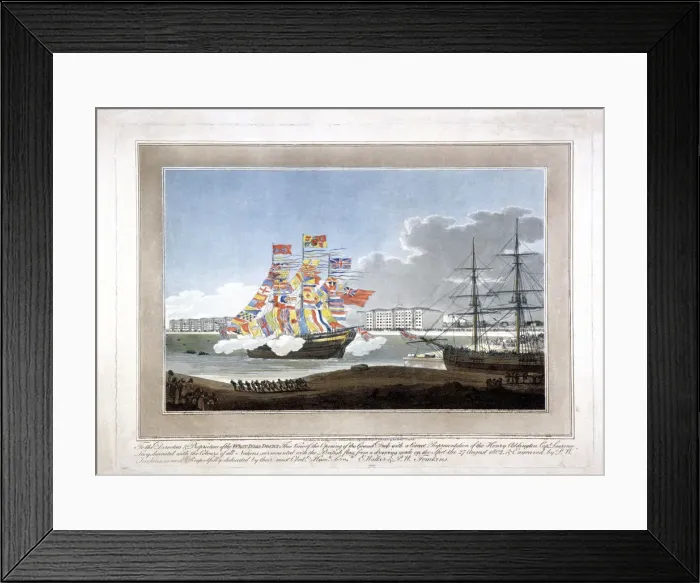 Framed Print : West India Docks, Poplar, London, 1802. Artist: Peltro William Tomkins Framed Print : West India Docks, Poplar, London, 1802. Artist: Peltro William Tomkins
