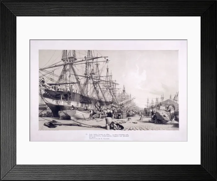 Framed Print : West India Docks, Poplar, London, 1830. Artist: William Parrott Framed Print : West India Docks, Poplar, London, 1830. Artist: William Parrott
