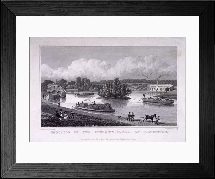Framed Print : Regents Canal, Paddington, London, 1828. Artist:s Lacey Framed Print : Regents Canal, Paddington, London, 1828. Artist:s Lacey