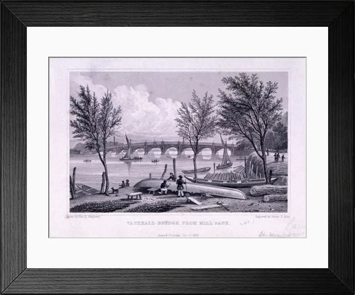 Framed Print : Vauxhall Bridge, Lambeth, London, 1829. Artist: James B Allen Framed Print : Vauxhall Bridge, Lambeth, London, 1829. Artist: James B Allen
