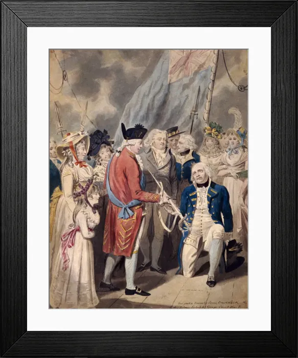 Framed Print : George III presenting a Sword to Admiral Earl Howe, c1794. Artist: Isaac Cruikshank Framed Print : George III presenting a Sword to Admiral Earl Howe, c1794. Artist: Isaac Cruikshank