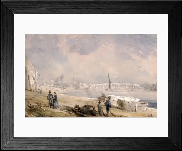 Framed Print : The Thames at low tide and Blackfriars Bridge, London, 1847. Artist: G Chaumont Framed Print : The Thames at low tide and Blackfriars Bridge, London, 1847. Artist: G Chaumont