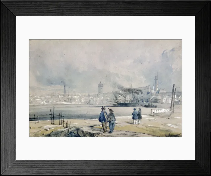 Framed Print : The South Bank, with Waterloo Bridge, London, 1847. Artist: G Chaumont Framed Print : The South Bank, with Waterloo Bridge, London, 1847. Artist: G Chaumont
