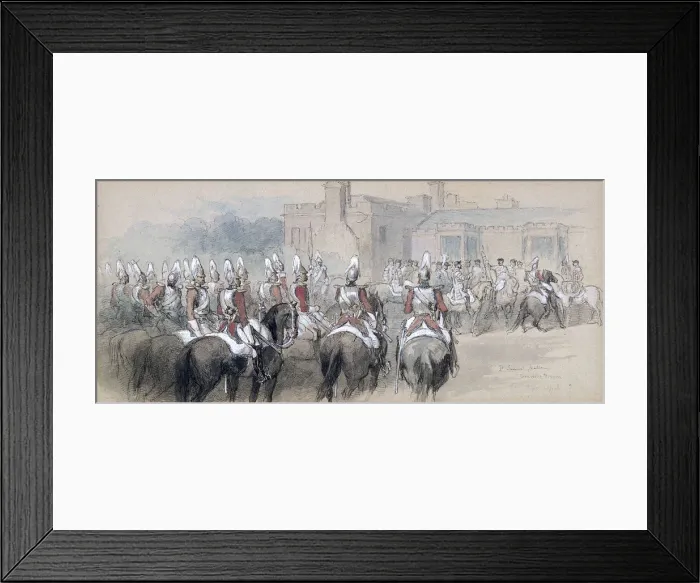 Framed Print : Mounted Escort at St Jamess Palace, London, 1848. Artist: Sir John Gilbert Framed Print : Mounted Escort at St Jamess Palace, London, 1848. Artist: Sir John Gilbert