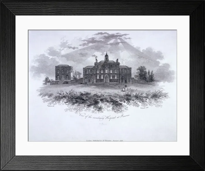 Framed Print : Smallpox Hospital, Battle Bridge (now Kings Cross), London, 1806 Framed Print : Smallpox Hospital, Battle Bridge (now Kings Cross), London, 1806