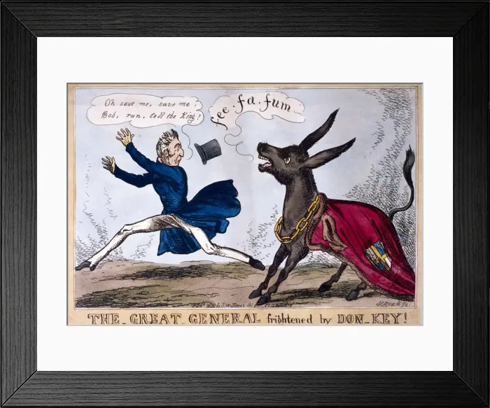 Framed Print : The great general frightened by Don-Key, 1830. Artist: Henry Heath Framed Print : The great general frightened by Don-Key, 1830. Artist: Henry Heath