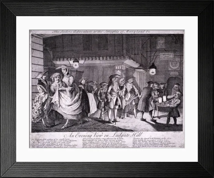 Framed Print : The sailors adventure to the streights of Merryland or, an evening view on Ludgate Hill, 1749 Framed Print : The sailors adventure to the streights of Merryland or, an evening view on Ludgate Hill, 1749
