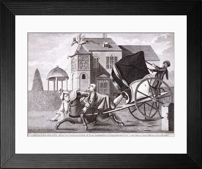 Framed Print : Visit to Mr Deputy - at his modern built villas near Clapham, London, c1750 Framed Print : Visit to Mr Deputy - at his modern built villas near Clapham, London, c1750