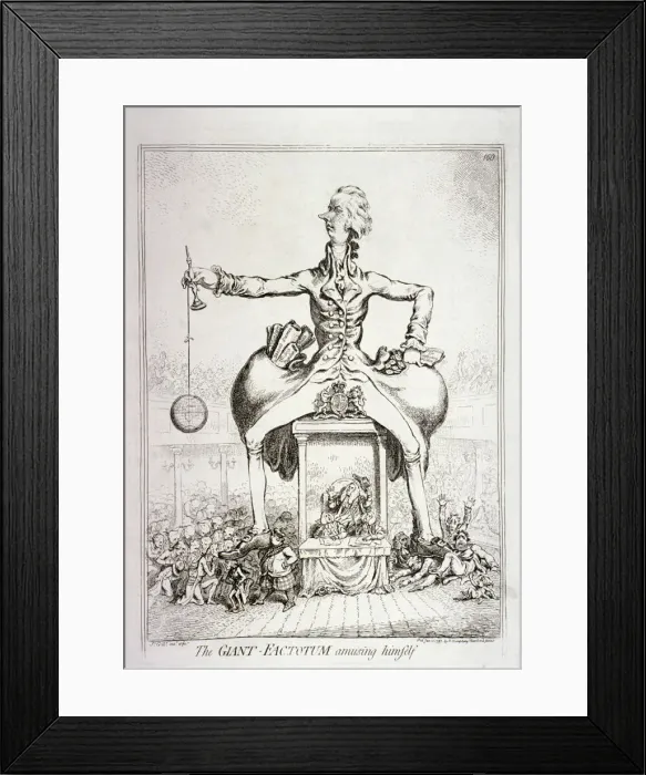 Framed Print : The giant-factotum amusing himself - William Pitt, 1797. Artist: James Gillray Framed Print : The giant-factotum amusing himself - William Pitt, 1797. Artist: James Gillray