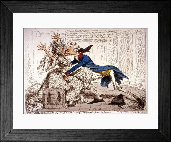 Framed Print : Political ravishment, or the Old Lady of Threadneedle Street in danger!, 1797 Framed Print : Political ravishment, or the Old Lady of Threadneedle Street in danger!, 1797
