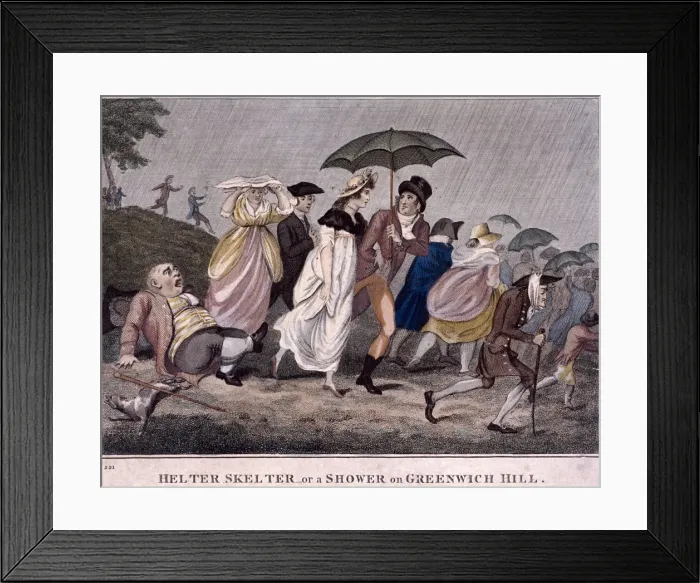 Framed Print : Helter Skelter - or a shower on Greenwich Hill, London, 1798 Framed Print : Helter Skelter - or a shower on Greenwich Hill, London, 1798