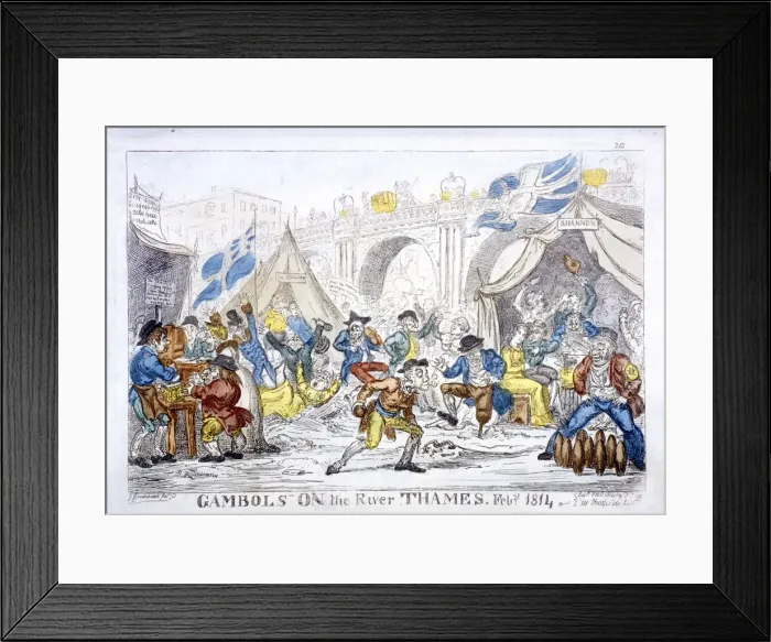 Framed Print : Gambols on the River Thames, Feby, 1814. Artist: George Cruikshank