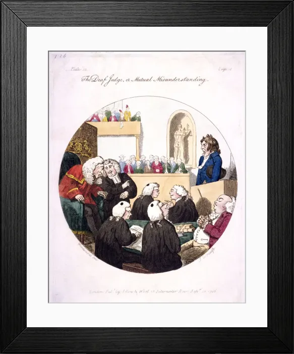 Framed Print : The deaf judge, or mutual misunderstanding, Old Bailey, London, 1796. Artist Framed Print : The deaf judge, or mutual misunderstanding, Old Bailey, London, 1796. Artist