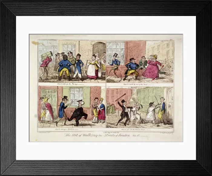 Framed Print : Walking the streets of London, 1818. Artist: George Cruikshank Framed Print : Walking the streets of London, 1818. Artist: George Cruikshank