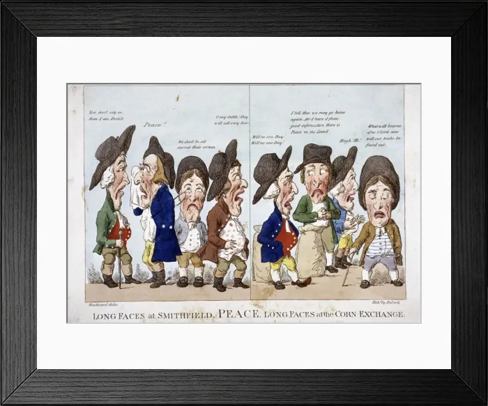 Framed Print : Men bemoaning peace, Corn Exchange, London, 1815. Artist: Piercy Roberts Framed Print : Men bemoaning peace, Corn Exchange, London, 1815. Artist: Piercy Roberts