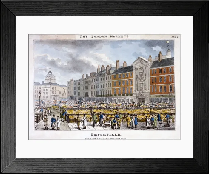 Framed Print : Smithfield Market, West Smithfield, London, c1825 Framed Print : Smithfield Market, West Smithfield, London, c1825